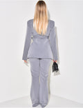 Ensemble de tailleur à ceinture large et pantalon évasé effet lin
