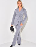 Ensemble de tailleur à ceinture large et pantalon évasé effet lin
