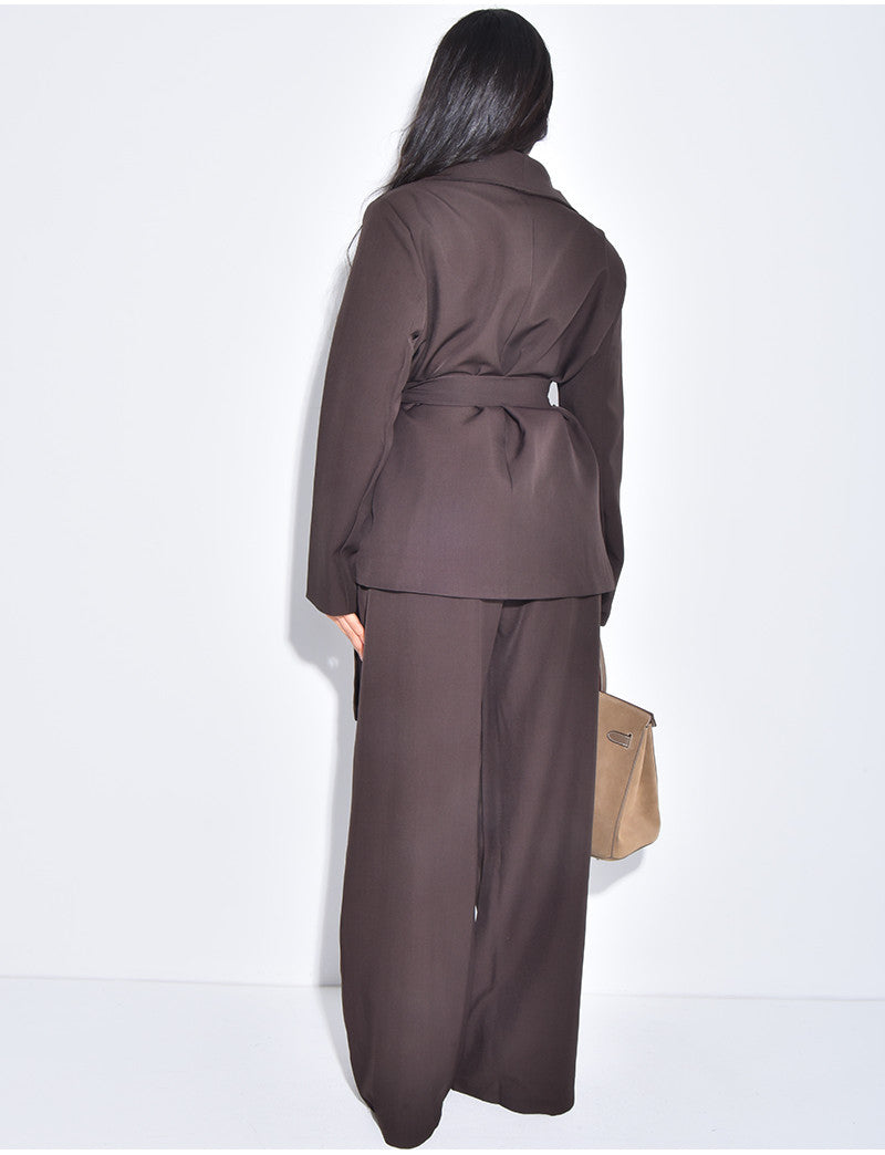 Ensemble blazer drapé à nouer et pantalon droit