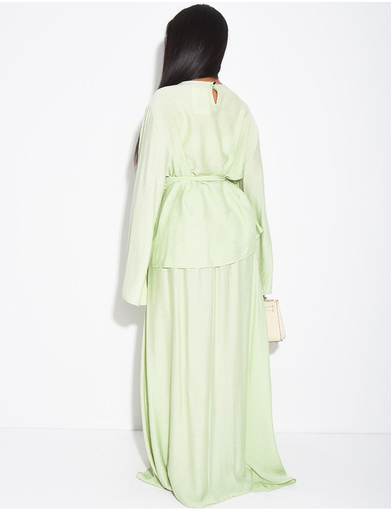 Ensemble effet lin jupe et top avec ceinture assortie