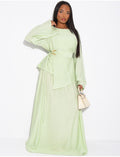 Ensemble effet lin jupe et top avec ceinture assortie