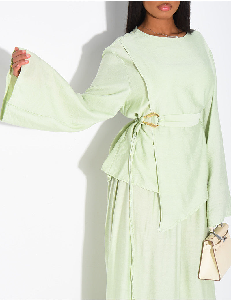 Ensemble effet lin jupe et top avec ceinture assortie