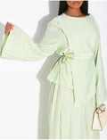 Ensemble effet lin jupe et top avec ceinture assortie