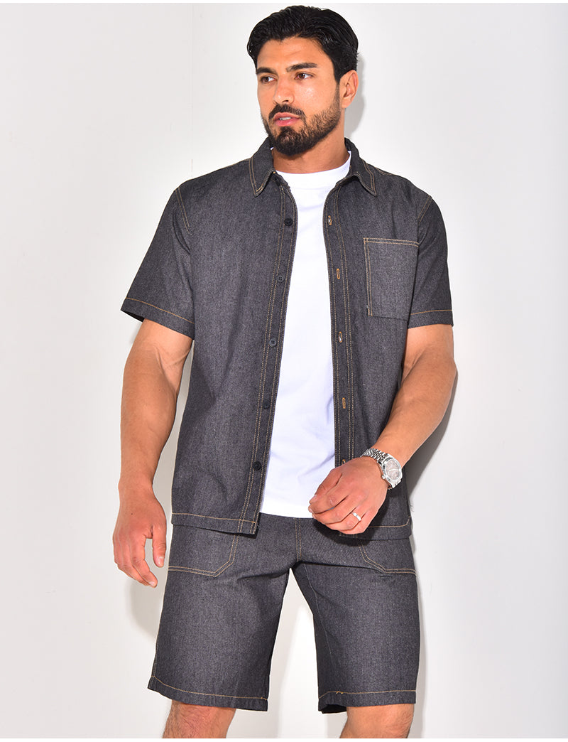 Ensemble en jeans short et chemise manches courtes