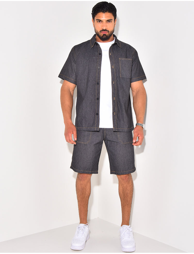 Ensemble en jeans short et chemise manches courtes