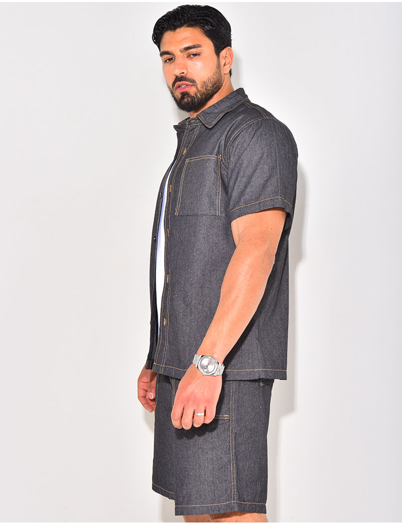 Ensemble en jeans short et chemise manches courtes