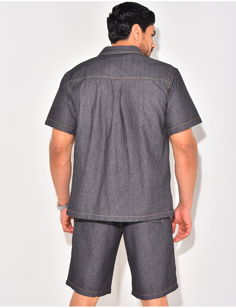 Ensemble en jeans short et chemise manches courtes