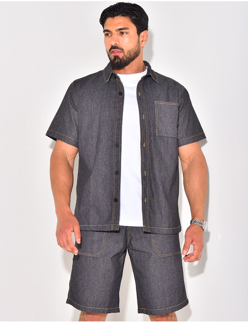 Ensemble en jeans short et chemise manches courtes