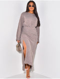 Ensemble pull long et jupe en laine à nouer