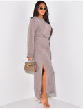 Ensemble pull long et jupe en laine à nouer