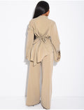 Ensemble pantalon et top effet lin à broderies
