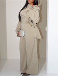 Ensemble pantalon et top effet lin à broderies