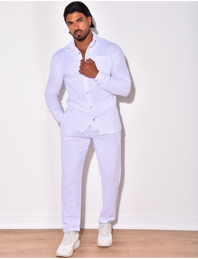 Ensemble en lin , chemise manches longues à poches et pantalon