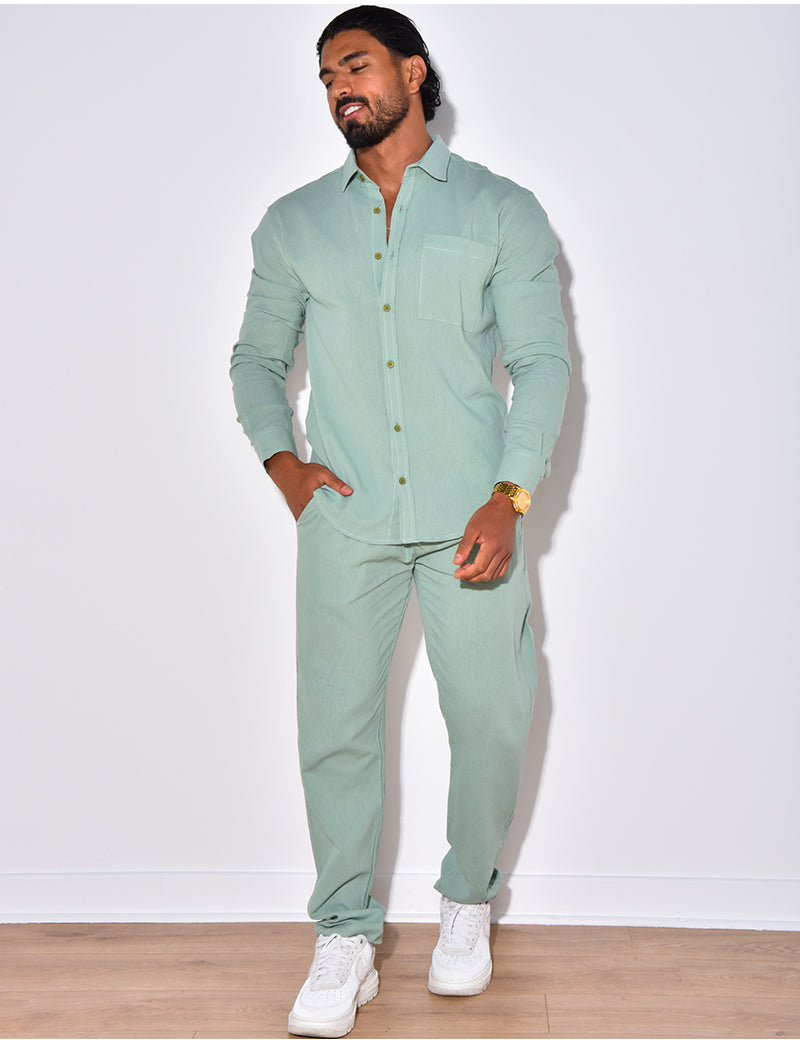 Ensemble en lin , chemise manches longues à poches et pantalon
