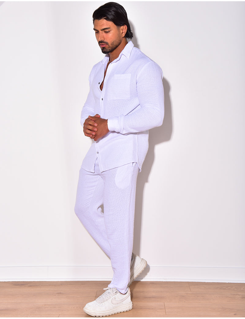 Ensemble en lin , chemise manches longues à poches et pantalon