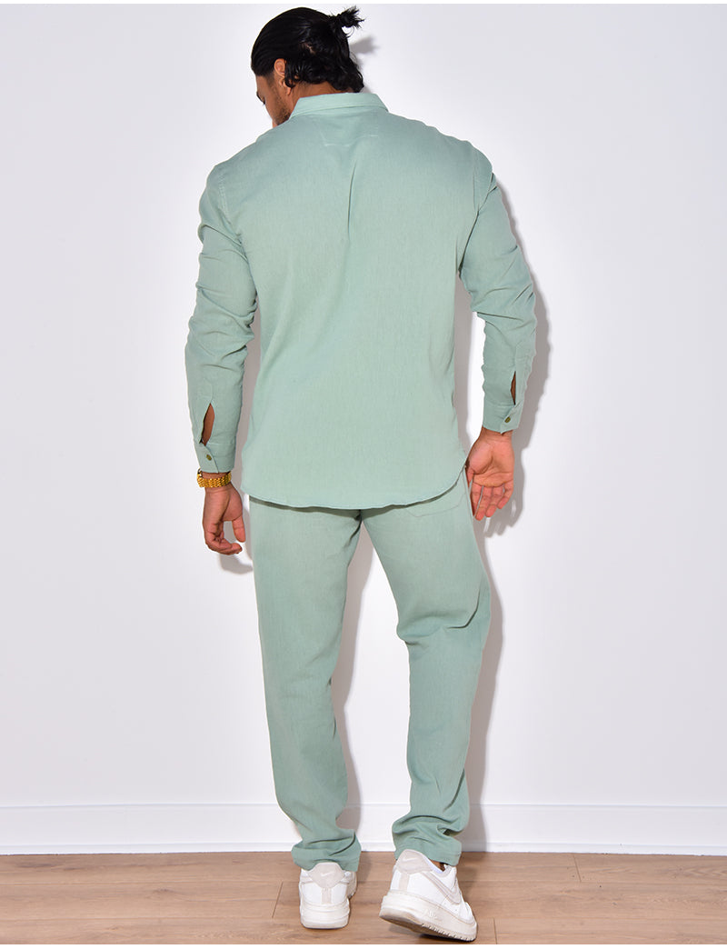 Ensemble en lin , chemise manches longues à poches et pantalon