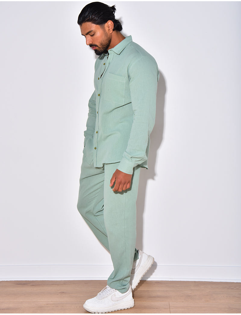 Ensemble en lin , chemise manches longues à poches et pantalon