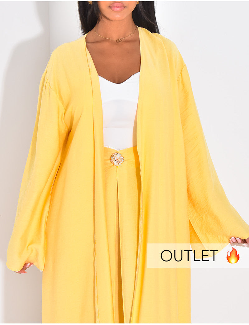 Ensemble kimono et jupe drapé en lin