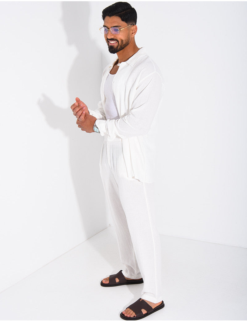 Ensemble en lin pantalon et chemise manches longues