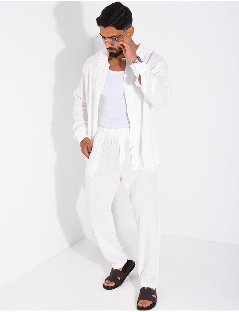 Ensemble en lin pantalon et chemise manches longues