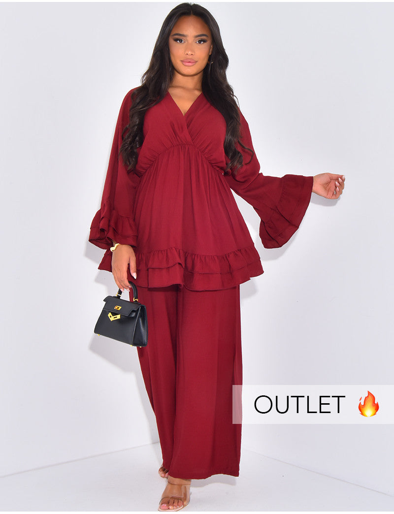Ensemble en lin pantalon et top froncé à volants