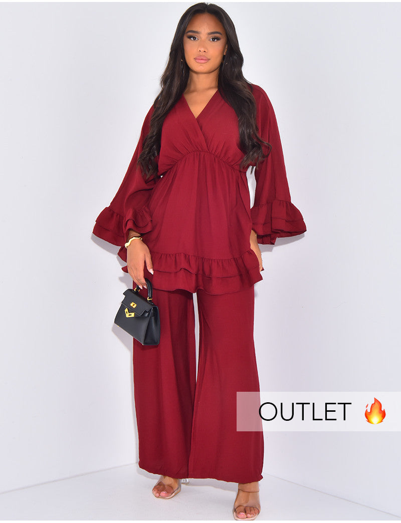Ensemble en lin pantalon et top froncé à volants