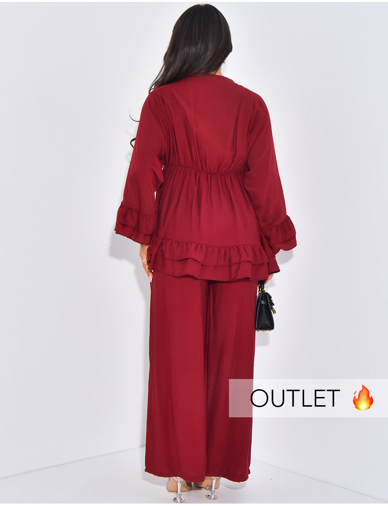 Ensemble en lin pantalon et top froncé à volants