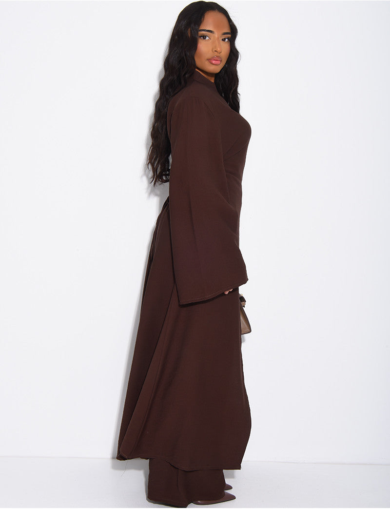 Ensemble effet lin pantalon large et tunique à boutons style asiatique
