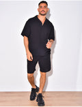 Ensemble  short et chemise avec une fleur brodée