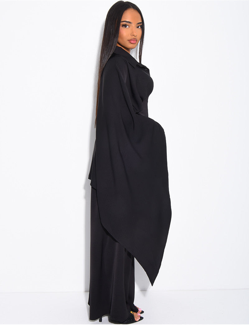 Ensemble en satin pantalon et chemise à nouer dans le dos
