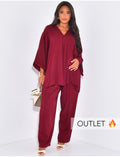 Ensemble pantalon droit et blouse col v en tissu fluide