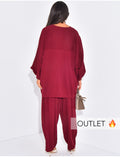 Ensemble pantalon droit et blouse col v en tissu fluide