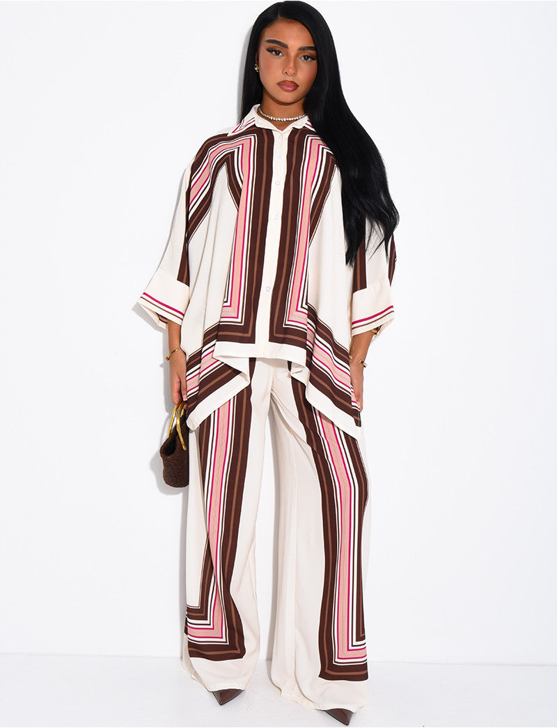 Ensemble fluide pantalon et chemise à motifs