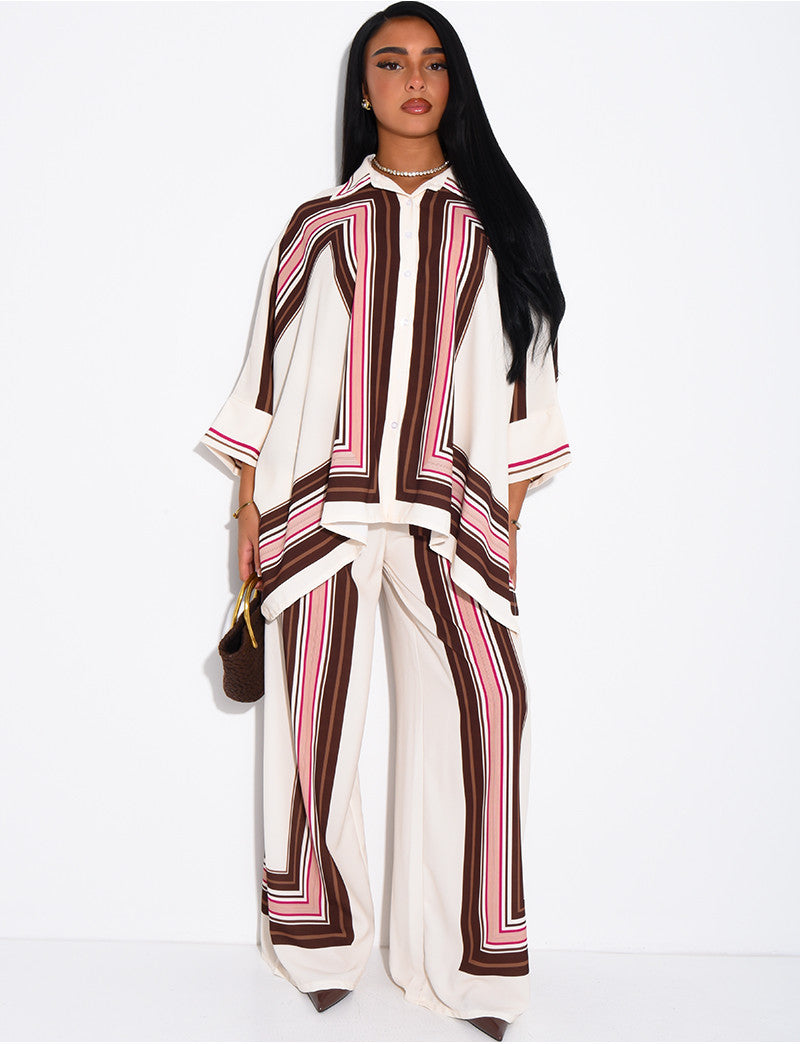 Ensemble fluide pantalon et chemise à motifs