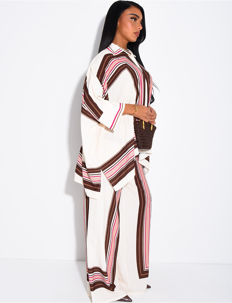 Ensemble fluide pantalon et chemise à motifs