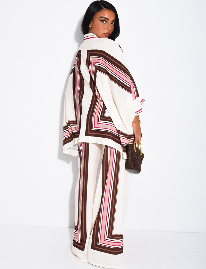 Ensemble fluide pantalon et chemise à motifs