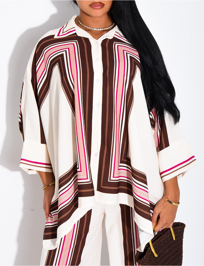 Ensemble fluide pantalon et chemise à motifs