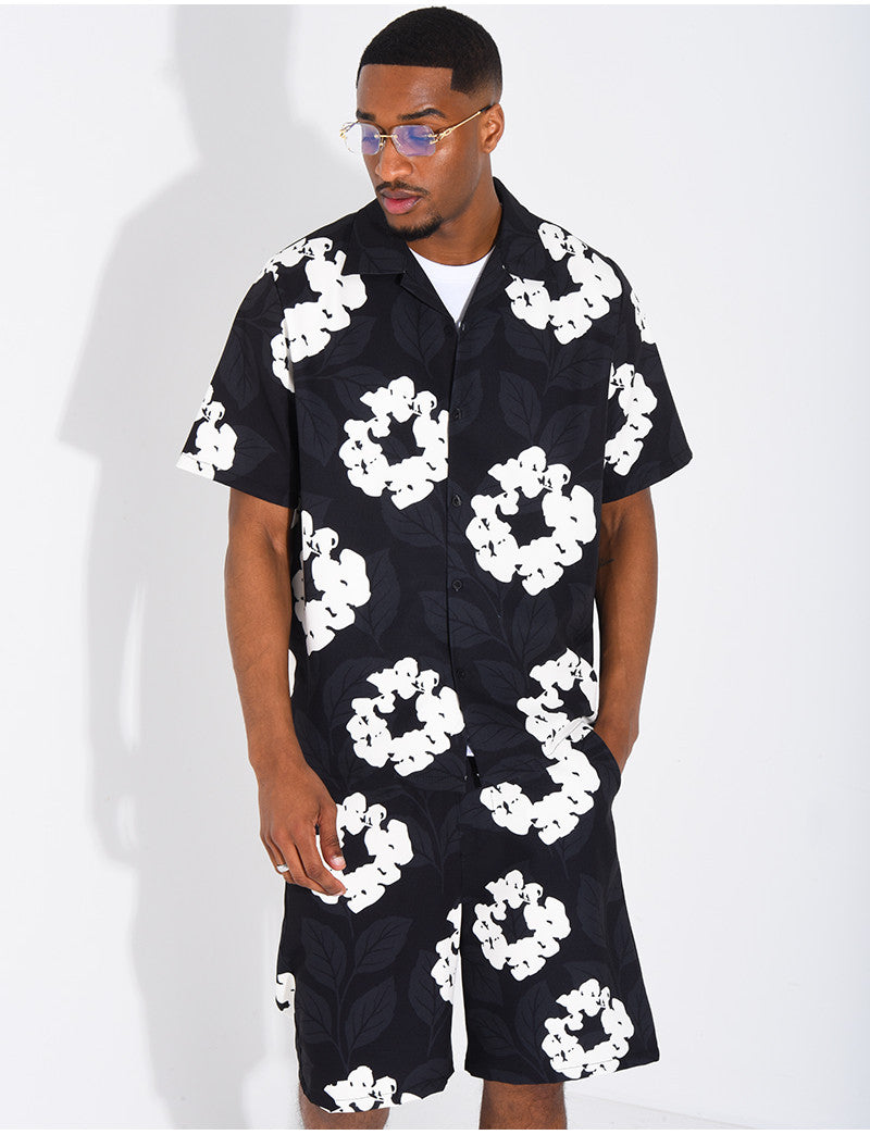 Ensemble homme short et t-shirt a fleurs