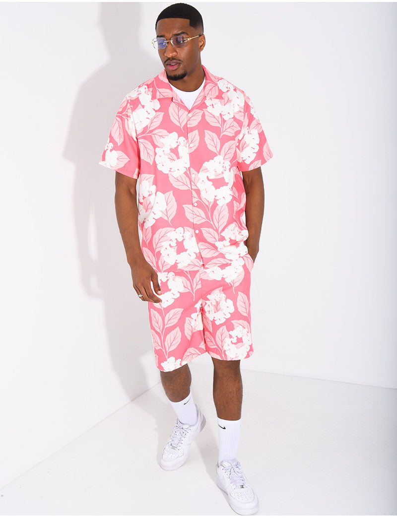 Ensemble homme short et t-shirt a fleurs