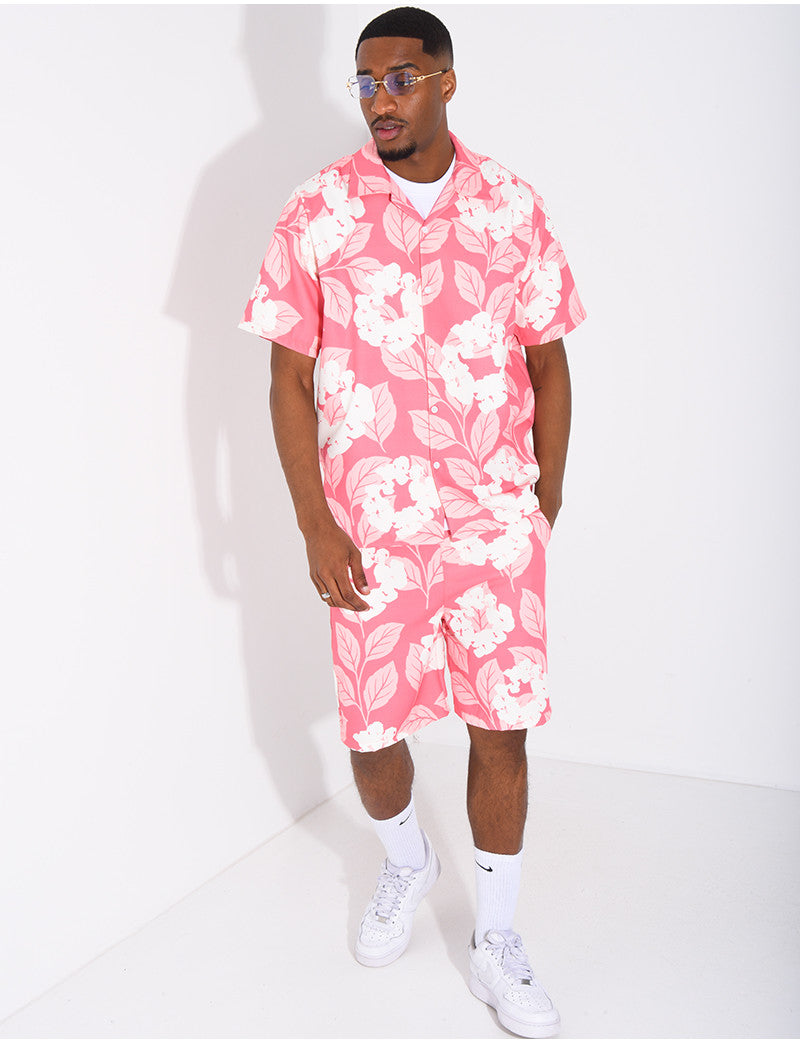 Ensemble homme short et t-shirt a fleurs