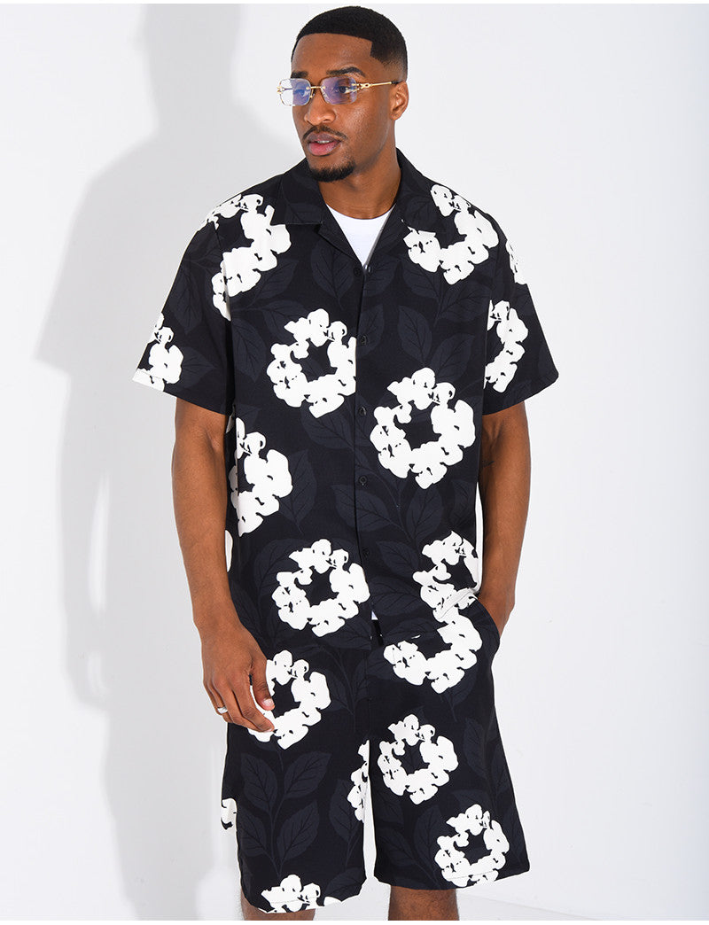 Ensemble homme short et t-shirt a fleurs