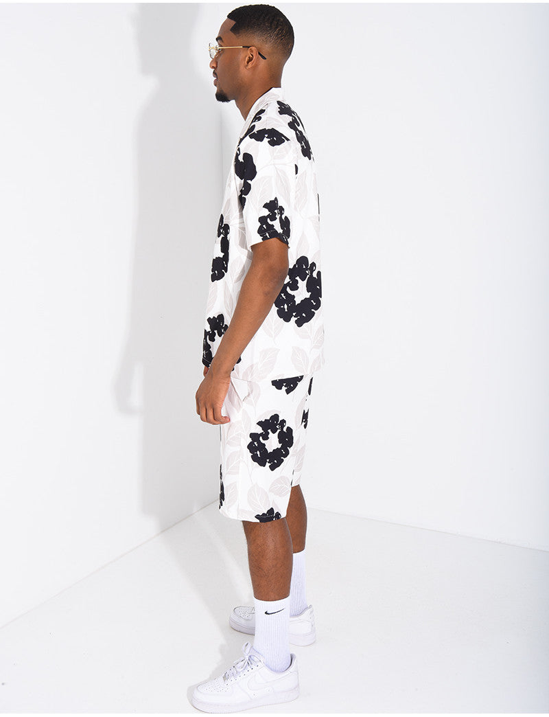 Ensemble homme short et t-shirt a fleurs