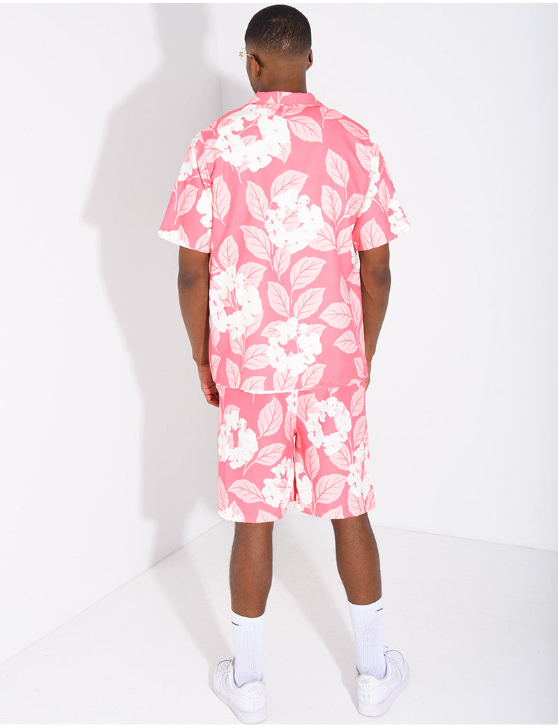 Ensemble homme short et t-shirt a fleurs