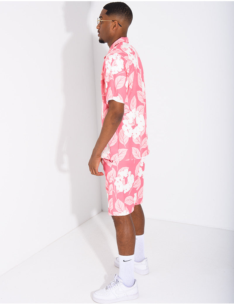 Ensemble homme short et t-shirt a fleurs