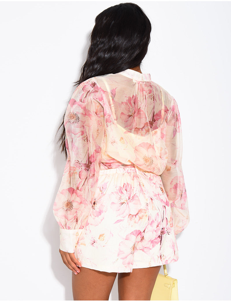 Ensemble chemise et short assorti à motif floral