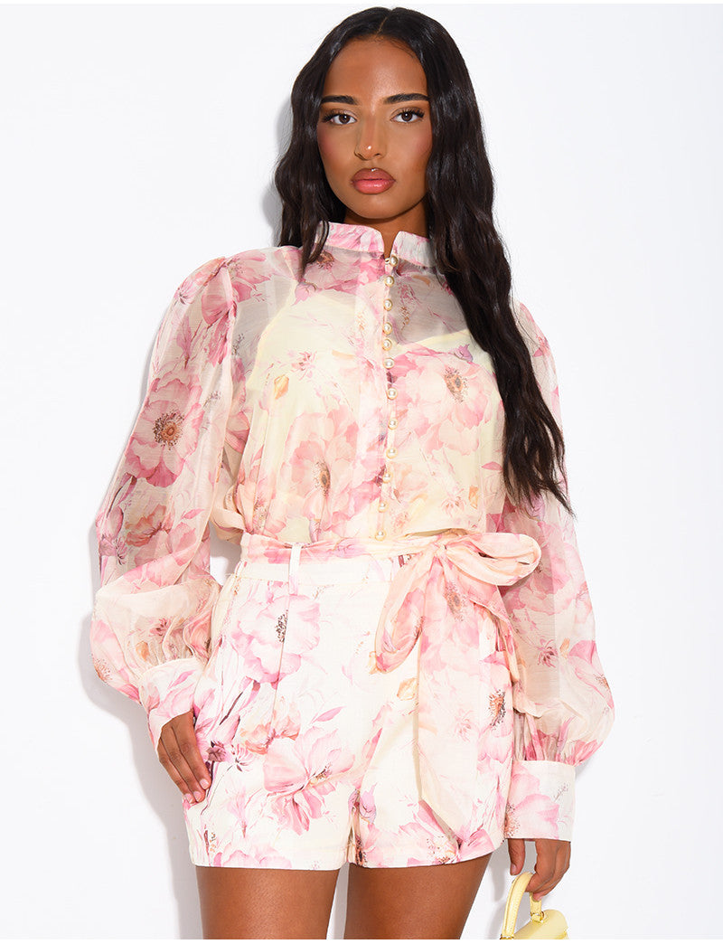 Ensemble chemise et short assorti à motif floral