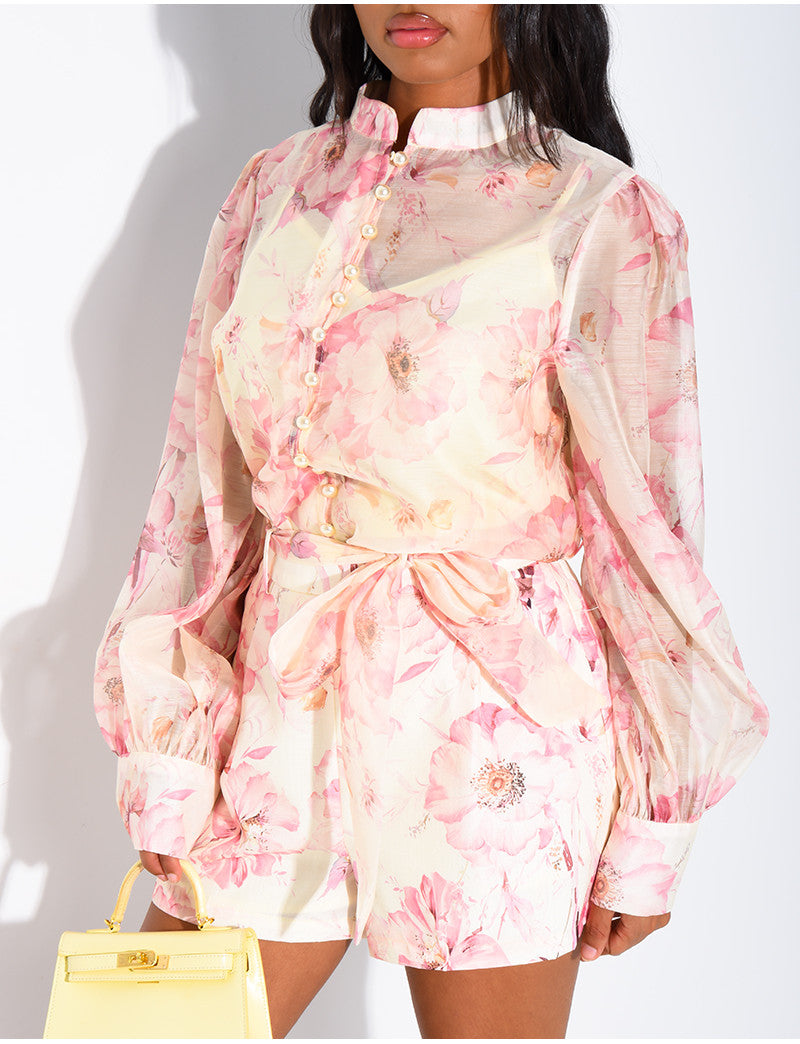 Ensemble chemise et short assorti à motif floral