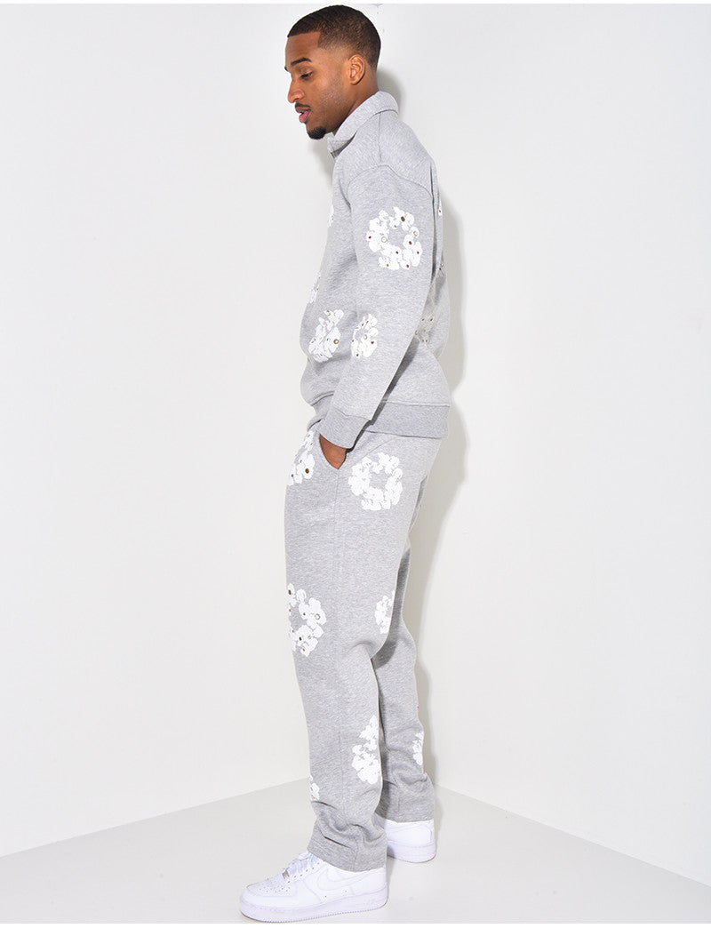 Ensemble jogging et sweat à zip motifs fleurs