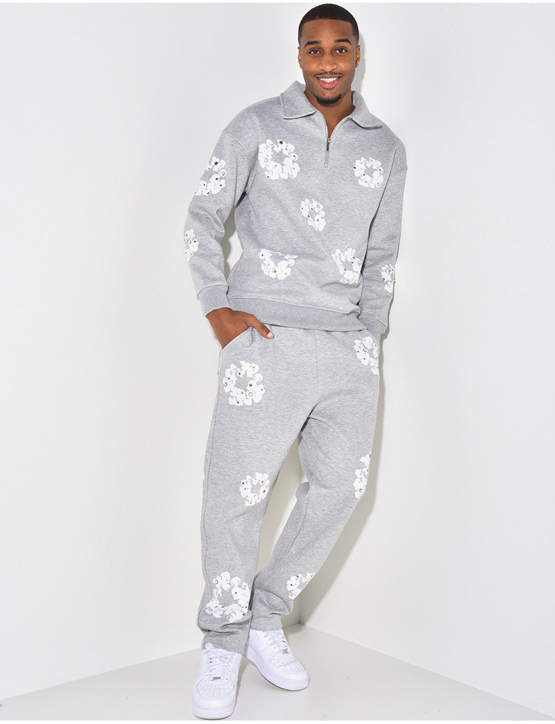 Ensemble jogging et sweat à zip motifs fleurs