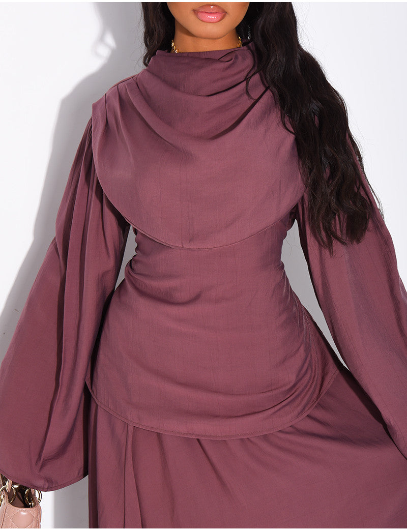 Ensemble jupe doublée et top drapé à nouer dans le dos